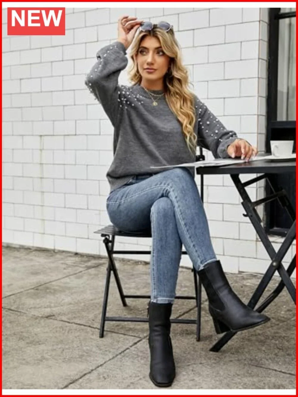 Oversized Chunky Knit Pullover Sweater Mock Neck Lantern Sleeve Women's